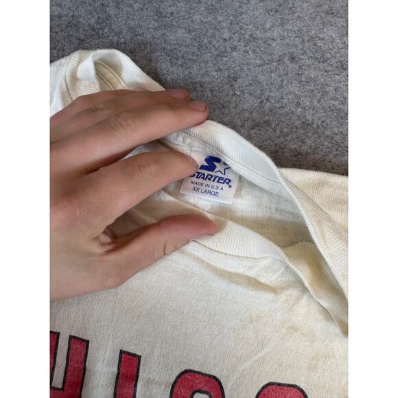 VINTAGE 90s Chicago Bulls NBA Shirt Men 2XL White Graphic Starter Basketball Tee - Picture 8 of 9